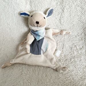 Sheep Baby Lovey Soother Tan Beige Blue 9” Circle Bandana Knotted Arms Infant